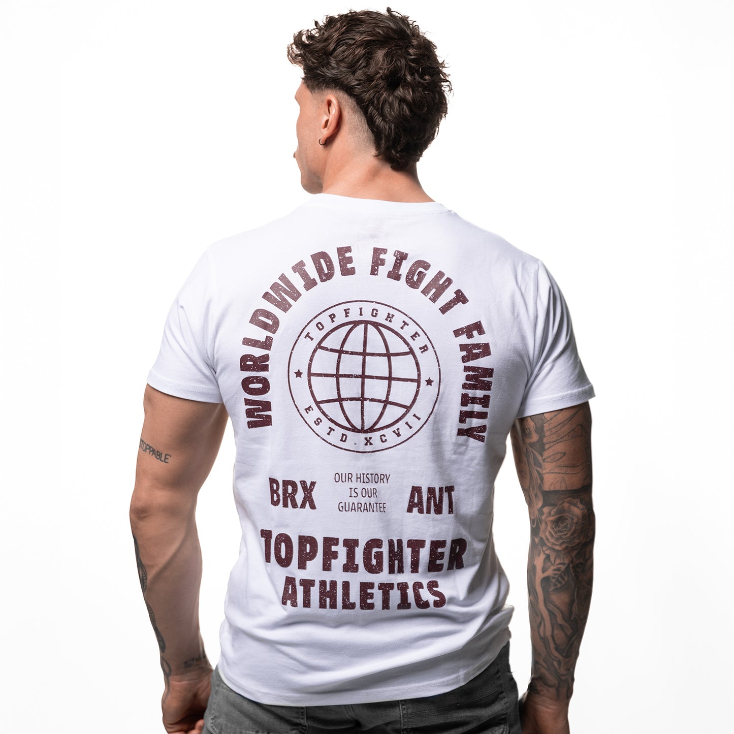 Topfighter "Worldwide Fight Family" T-Shirt • Wit/Bordeaux