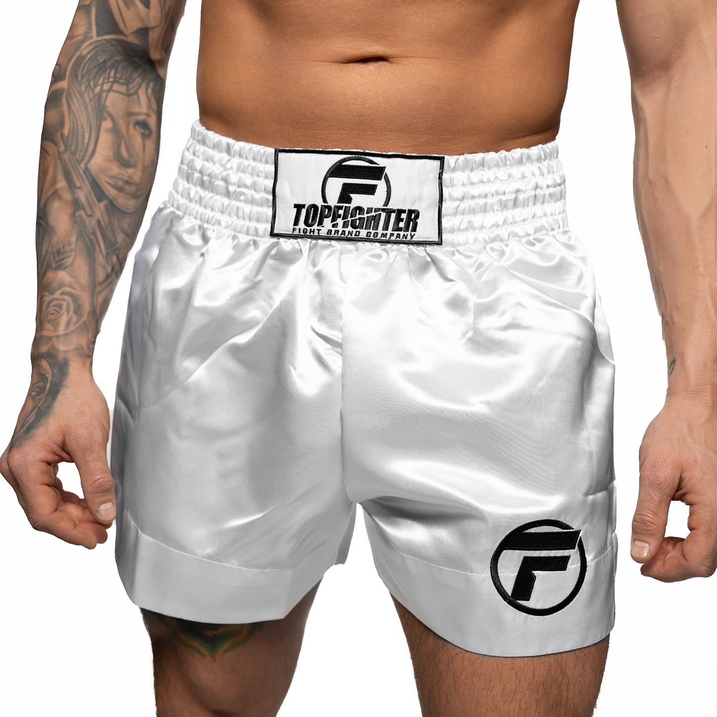 Topfighter Muay Thai Short Classic • Wit/Zwart