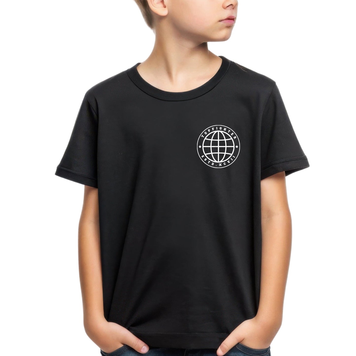Topfighter Kinder "Worldwide Fight Family" T-Shirt • Zwart/Wit