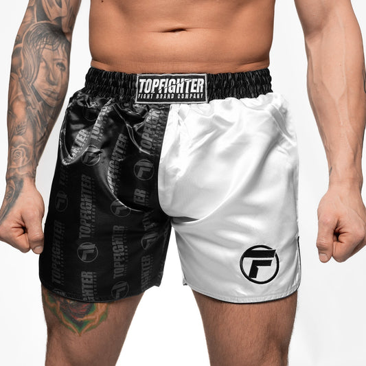 Topfighter Muay Thai Short Iconic Logo • Zwart/Wit