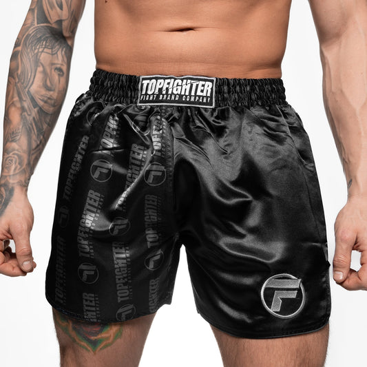 Topfighter Muay Thai Short Iconic Logo • Zwart/Zwart