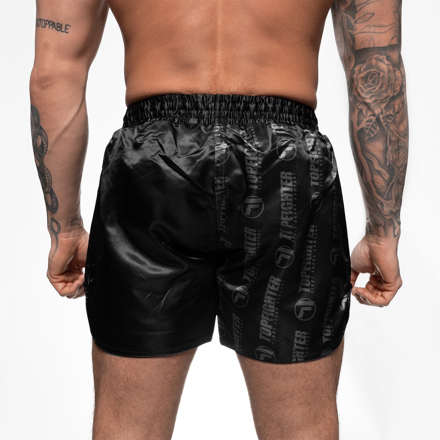 Topfighter Muay Thai Short Ikonisches Logo • Schwarz/Schwarz