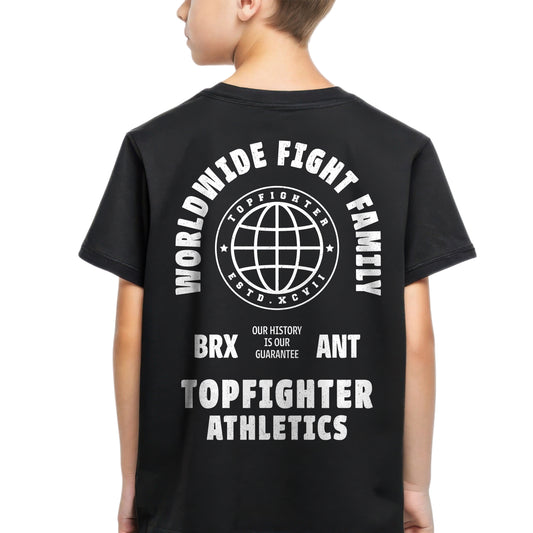 Topfighter Kids "Worldwide Fight Family" T-Shirt • Black/White