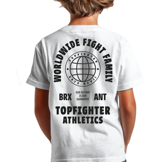 Topfighter Kids "Worldwide Fight Family" T-Shirt • White/Black